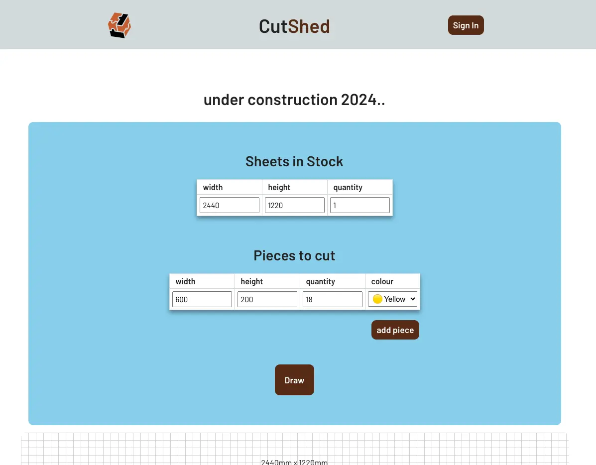 Single Page cutting list App